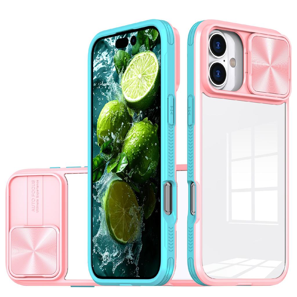 For iPhone 17 Case TPU + PC Clear Phone Cover with CD-Veins Camera Lens Sliding Lid