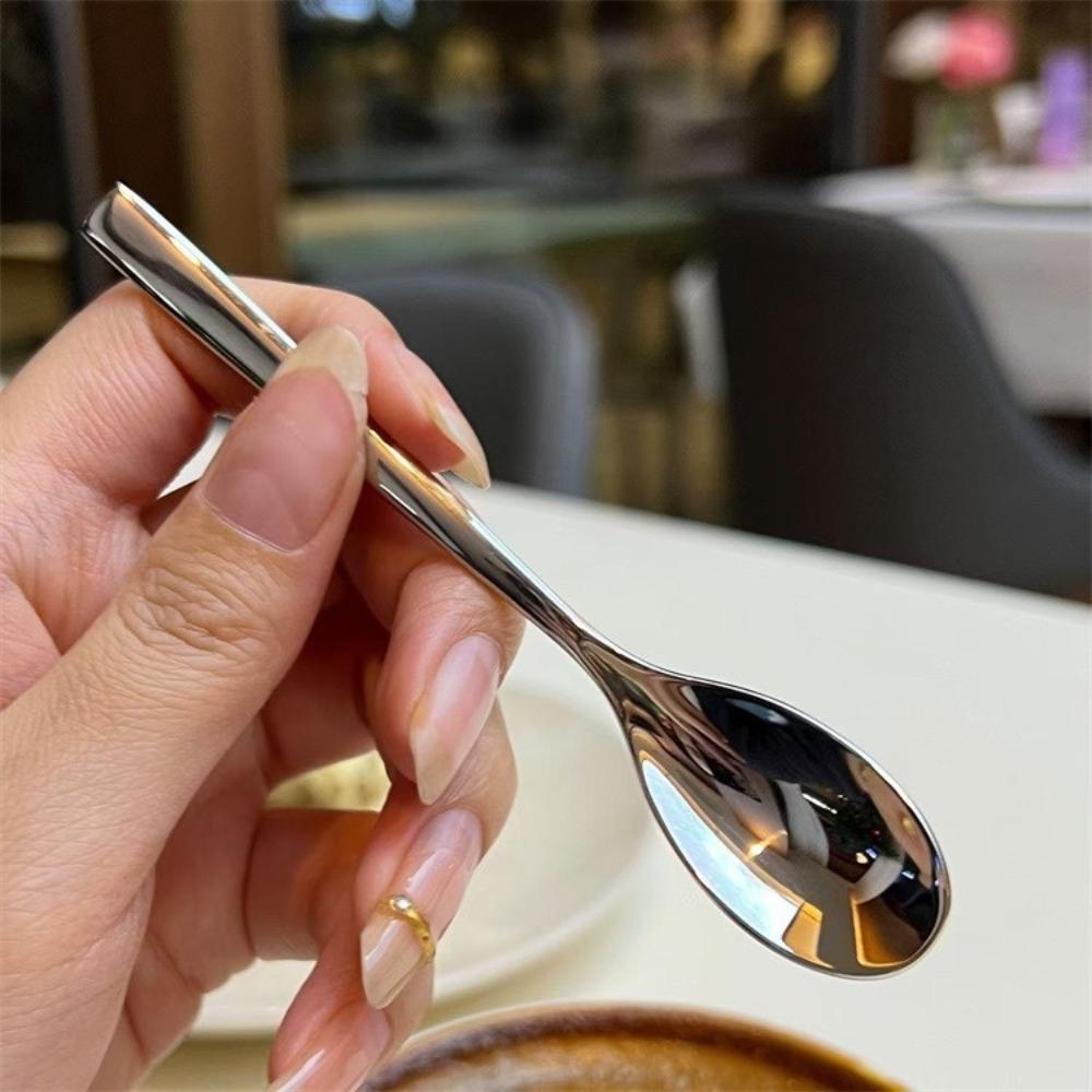 Stainless Steel Round Spoon Short Handle Stirring Dessert Coffee Spoons Household Seasoning Spoon Kitchen Accessories Gadgets