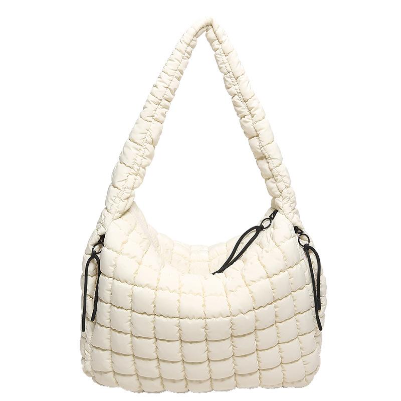 Geplooide Wolk Tas Dames Tas Enkele Schouder Crossbody Dubbelzijdig Trekkoord Grote Capaciteit Donskatoen Kleding Tote Tas