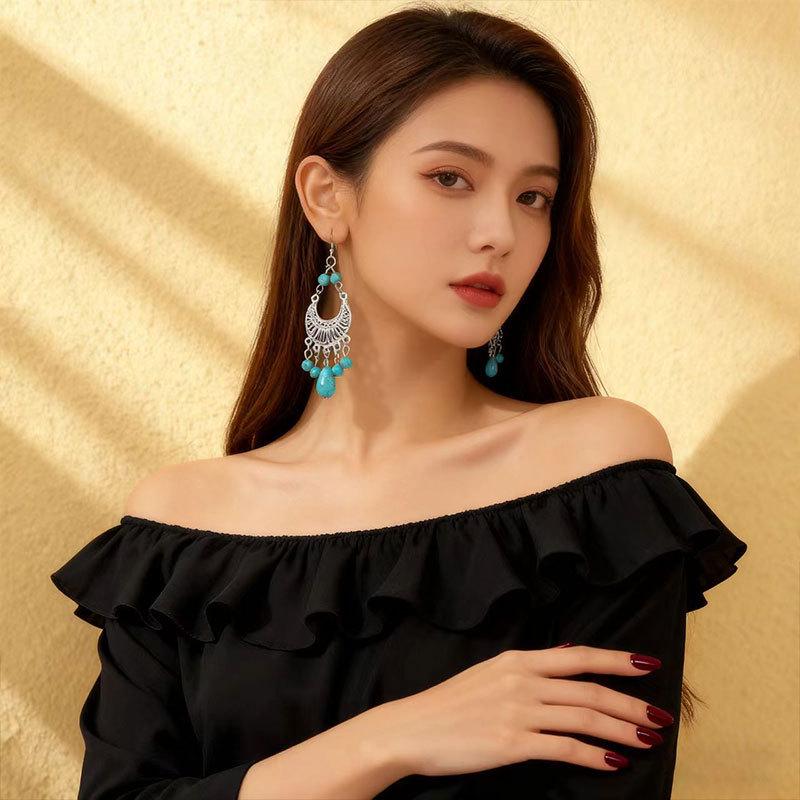 Tibetan Ethnic Bohemian Tassel Turquoise Earrings