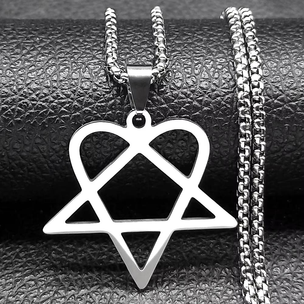 Goth Heartagram Star Dangle Hoop Earring Women Stainless Steel Black Color Rock Music Band HIM Fans Earrings Jewelry E2613S03