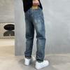 Heavy industry washed denim tide brand American heavy industry jeans ripped patch old hip hop loose scum trousers