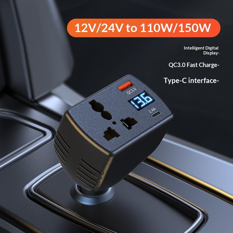 Multi-Function 12/24V to 110/220V Car Power Inverter Portable Vehicle Mounted Converter for Road Trips one size