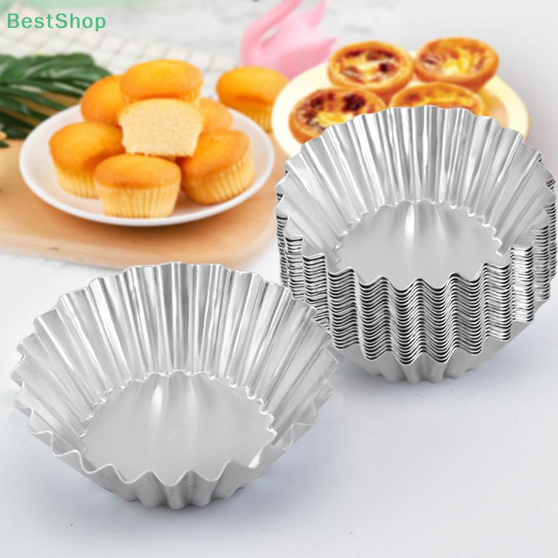 Stampini riutilizzabili in alluminio per crostate e muffin - Teglie scanalate per cupcake e tartellette all'uovo (Impilabile)