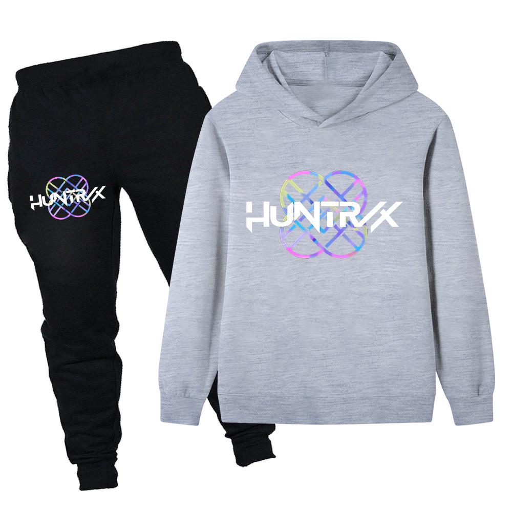 

PB1195 Kids Boys Girls Kpop Mira Zoey Rumi Print Long Sleeves Hoodie Pants Trousers Clothes Sets 170cm сірий