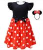 [Sai Sai] Sukienka Minnie Mouse, Wzór w kropki, Styl księżniczki, Urocza [Sukienka ze wstążką w kropki], Stylowa sukienka Minnie Mouse, Odzież dziecięca, Zawiera