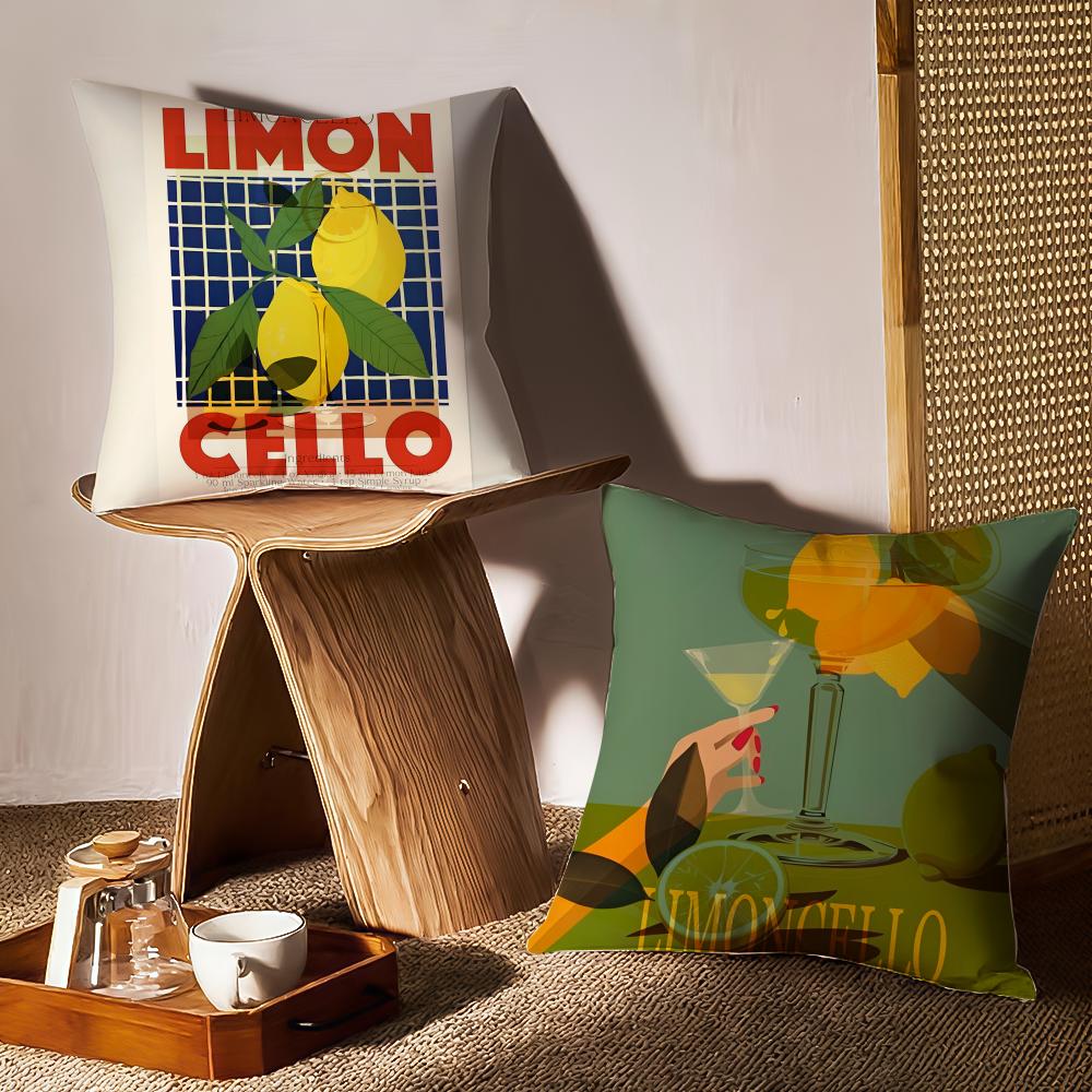 Drink Wine L-Limoncello Lemon Drop Pillow Case Sofa Living Room Bedroom Headboard Backrest Cushion Square Cushion