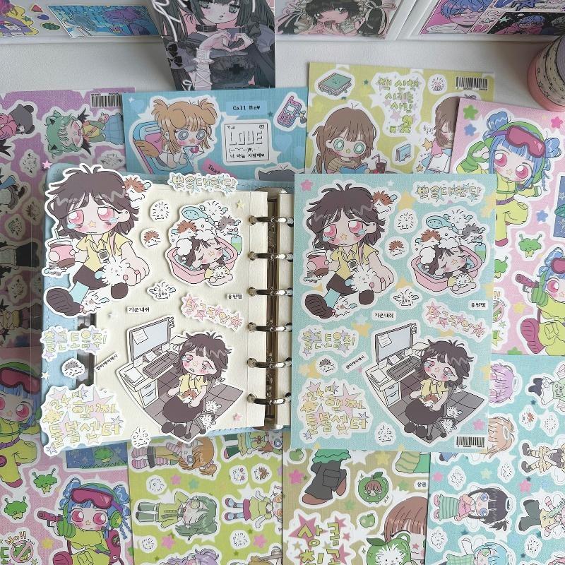 1/8 Sheets Cute Cartoon Cool Girl Character Stickers For Hand Account Diary Notebook Scrapbook Diy Decor