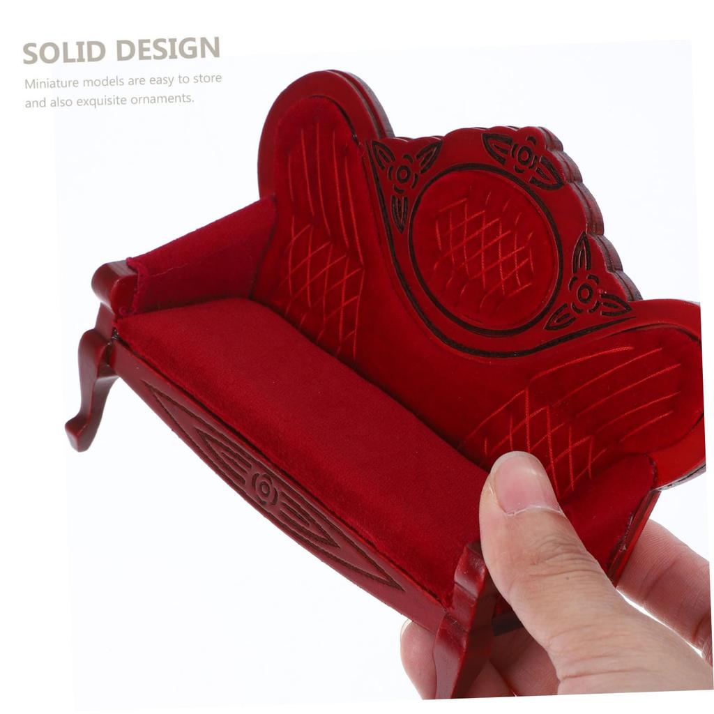 VICASKY Miniature Sofa, Wooden, 1/12 Scale, Miniature Furniture, Miniature Chair, 1/12 Dollhouse Decor, Accessory, Miniature Small Item (Red)