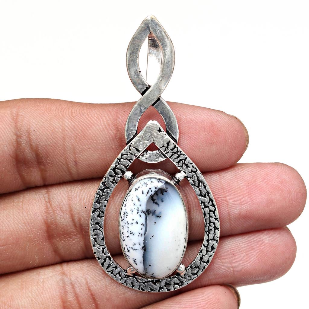 Opal Pendant Gemstone Silver 2.5" Jewelry  Dendritic Handmade Ethnic