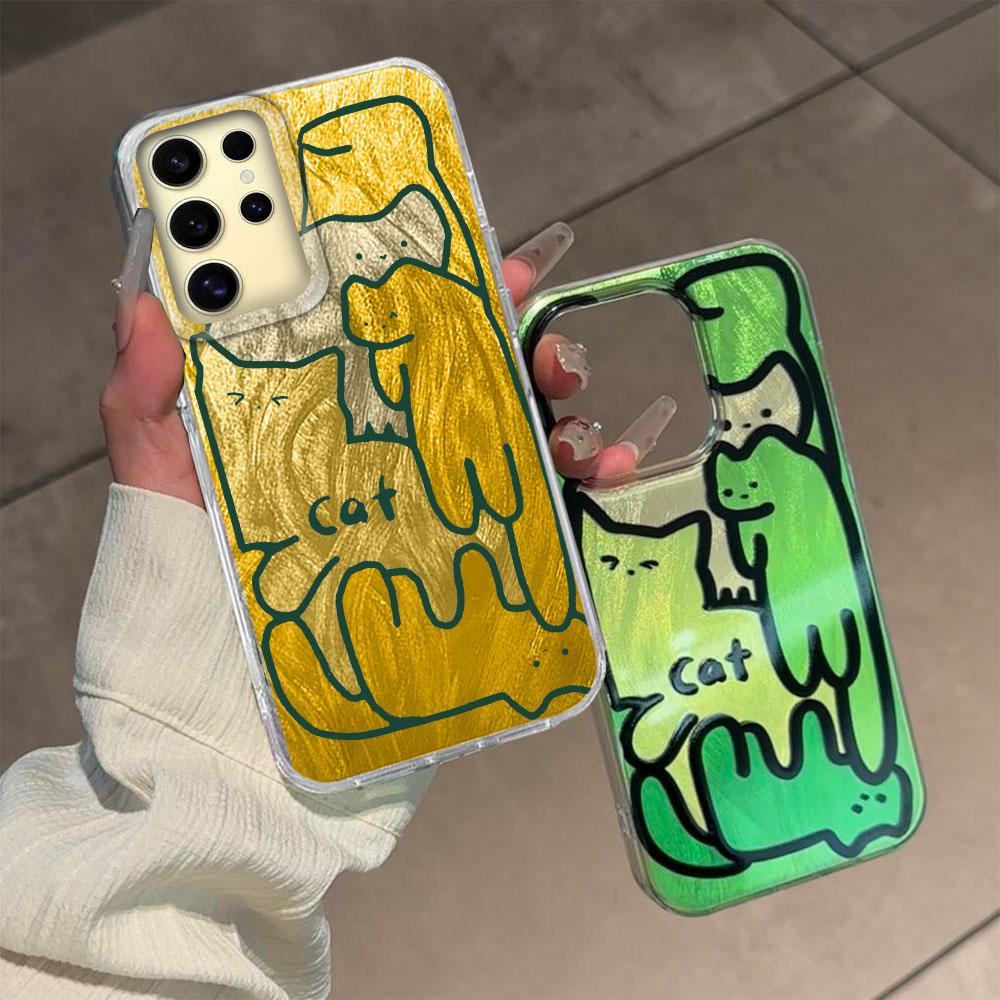 Cute Line Graffiti Cat Phone Cases for Samsung Galaxy A55 A56 A26 A36 A16 A15 A24 A14 A34 A54 S25 S24 S23 Shell Silicone Cover