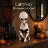 Trendy Play Science Fiction Items Alien Sitting Resin Skeleton Statue, Retro Book Sci-Fi Dark Halloween Ornament, Sci-fi Desktop Decor Durable