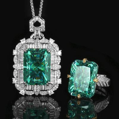 Jewelry Set Redeen Chepala Green Square Diamond Pendant Set Main Stone 15 * 20