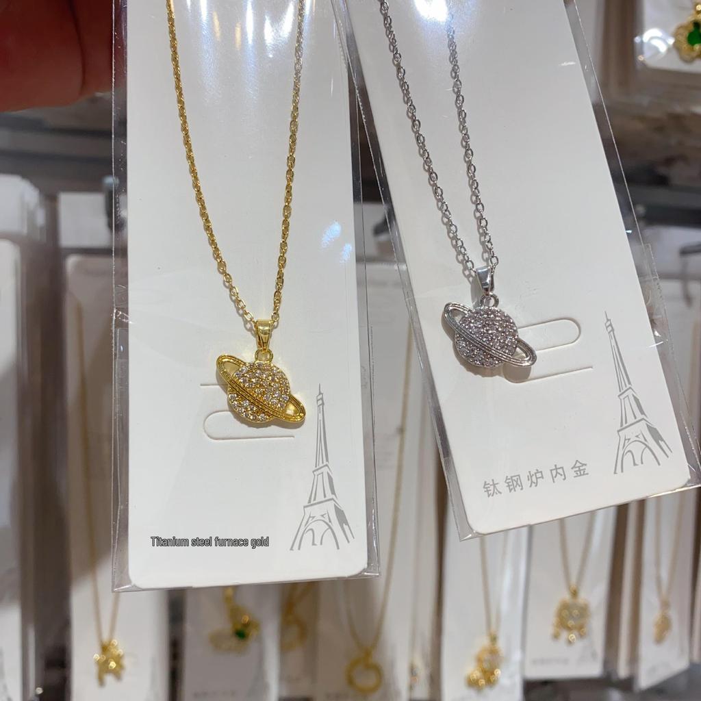 Saturn Planet Full Diamond Titanium Steel Necklace: Women's Luxury Clavicle Chain