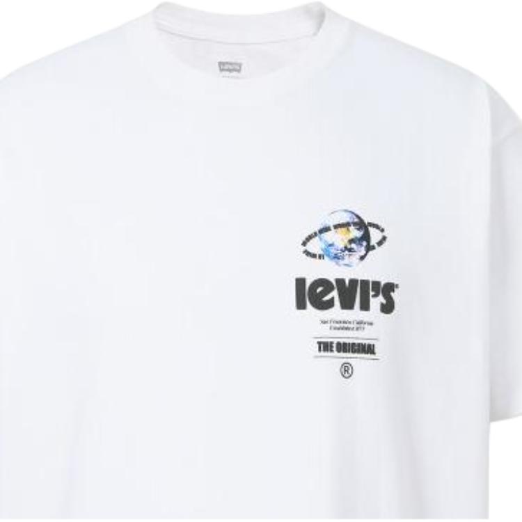 Levis Logo Loose Comfortable Crew Neck Short Sleeve T-Shirt Men Tops White 87373-0047