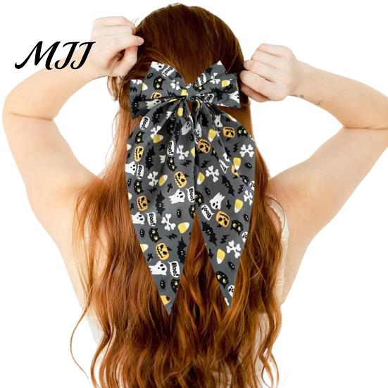 Bat Theme Hair Decoration Halloween Silky Satin Bows, Big Ribbon Bow Clips, Oversized Dynamic Long Tail Barrettes, Cute Accessories for Women
