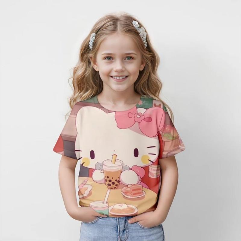 

Одежда для девочек Футболки для девочек с коротким рукавом и 3D-принтом для детей Летняя одежда Повседневная Милая одежда с круглым вырезом для детей и мальчиков Топы 160CM