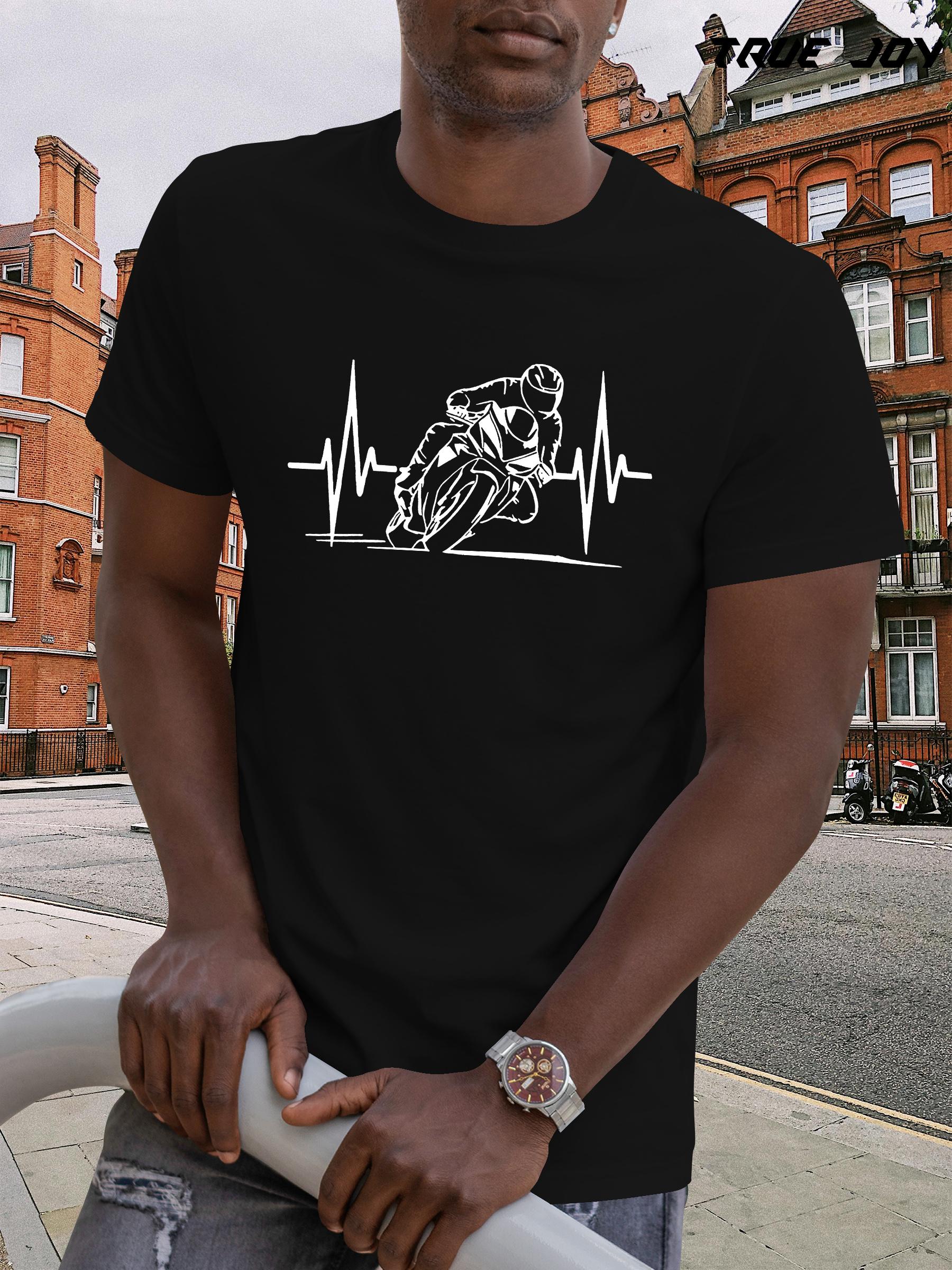 Motorcycle Rider & Heartbeat Graphic T-shirt - Breathable Quick-Dry Fabric XXXXL