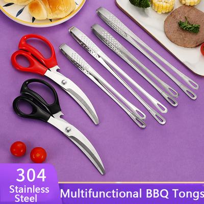 BBQ Kitchen Scissors 304 Stainless Steel Food Tongs Long Handle Non-Slip Barbecue Tongs Steak Tongs Kitchen Cooking Tools