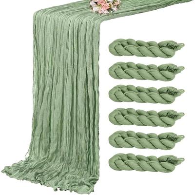 6 Pack Cheesecloth Table Runner, 35x118 Inch Boho Gauze Sage Green Table Runner,Sage Green Cheese Cloth Table Runners