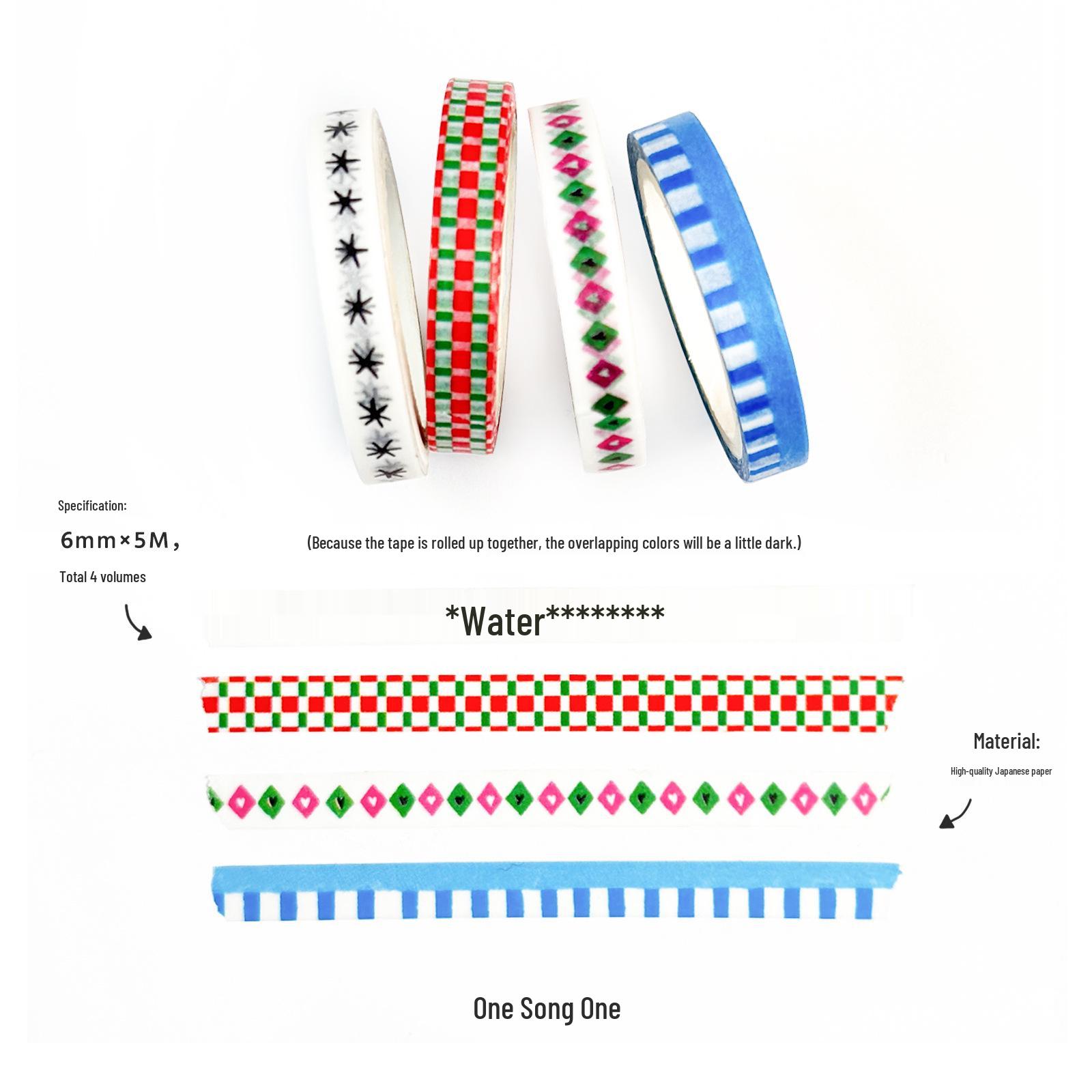 AGUGU Korean Style Memory Pull and Washi Tape Set, 6mm Ultra-Fine, Salt Design.