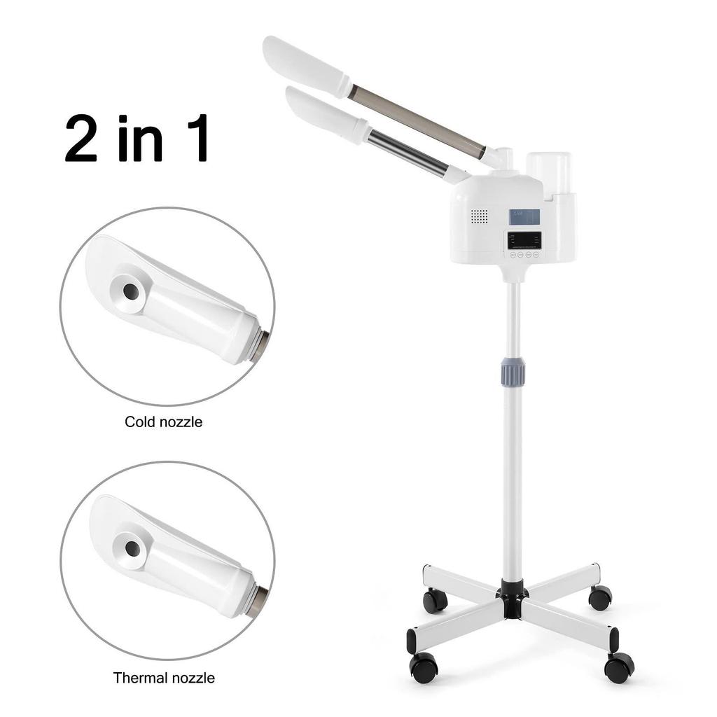 Dual-Function Facial Steamer with Touch Screen Timer, Cold/Hot Mist, LED Lamp, and Magnifying Glass