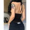 Y2k Bandage Crop Top Black Backless  Top Lace Up Cute Party Beach Summer Sweats Women Retro Basic Mini Vest Punk