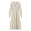 WoauNuiHll Long Knit Dress with High Solid Perfect for Everyday and Winter Women's V-Neck Buttons, A-Line, Waist, Elegant, Color, Flared, Wear,