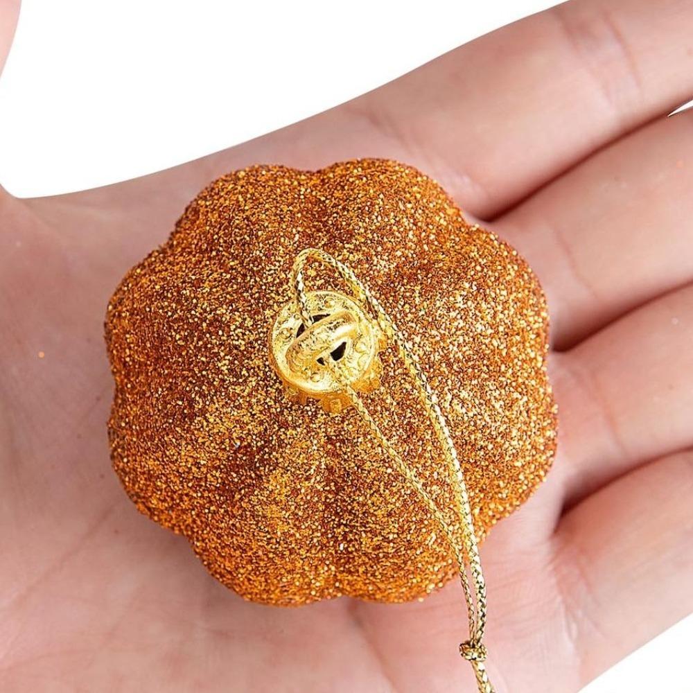 12pcs Plastic Pumpkin Hanging Ornaments Shining Thanksgiving Festival Decorative  Home Decoration