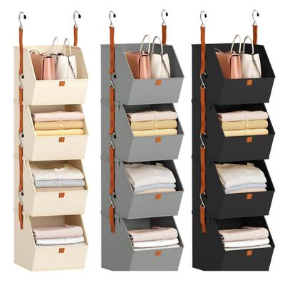1 Set Inklapbare Hangende Kledingkast Organizer Verstelbaar Garderobe Opbergsysteem met Haken 4 Laags Kledingkast Planken Inklapbare Stoffen Opbergbakken