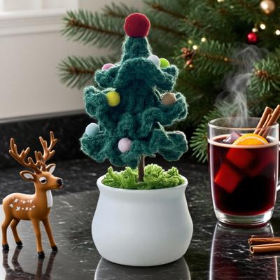 Árbol de Navidad de Ganchillo en Maceta Hecho a Mano Decoración de Árbol de Navidad de Ganchillo Mini Plantas Tejidas en Maceta Completadas para Decoración de Estantería de Salón Oficina
