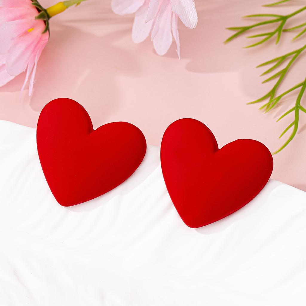 Women's Stud Earrings, Red Large Heart-Shaped Earrings, Suitable for New Year and Valentine's Day Wear