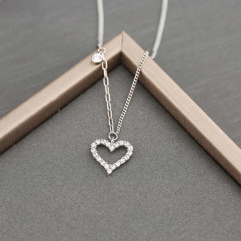 

S925 стерлингового серебра японской и корейской моды сердце персик полые полые бриллианты All-Match легкое роскошное ожерелье для женщин 925 серебряный