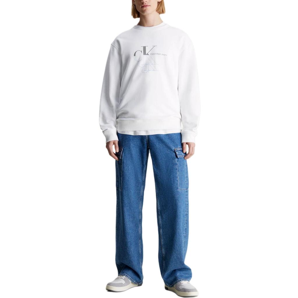 Calvin Klein Jeans Two-Tone Letter Print Casual Loose Round Neck Long Sleeve Sweatshirt Men sweatshirt Bright-White J30J325516-YAF