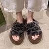 High sense leopard print fluffy slippers women 2025 autumn and winter new small high heels fleece explosion Internet celebrity cotton drag women