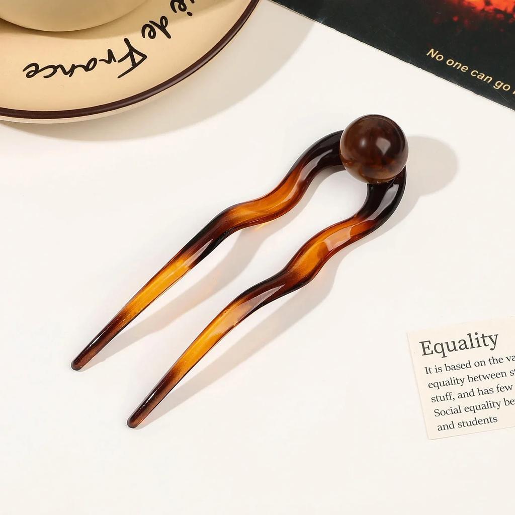 U-shaped Acetic Acid Hairpin Simple Beads Hair Stick Women Girls Colored U-Shaped Irregular Hairpin Jewelry Styling  Accessories