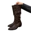 Knight boots versatile high boots inner height increase new boots women pile but knee boots small square head autumn and winter