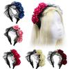 Halloween Stirnband Damen Mädchen Tag der Toten Rote Rosen Blumen Kopfschmuck Floral Haarband Party Cosplay Frauen Haarschmuck