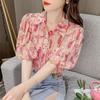 Women's Bubble Sleeve Floral Chiffon Shirt Spring and Summer Design Top Niche French Style