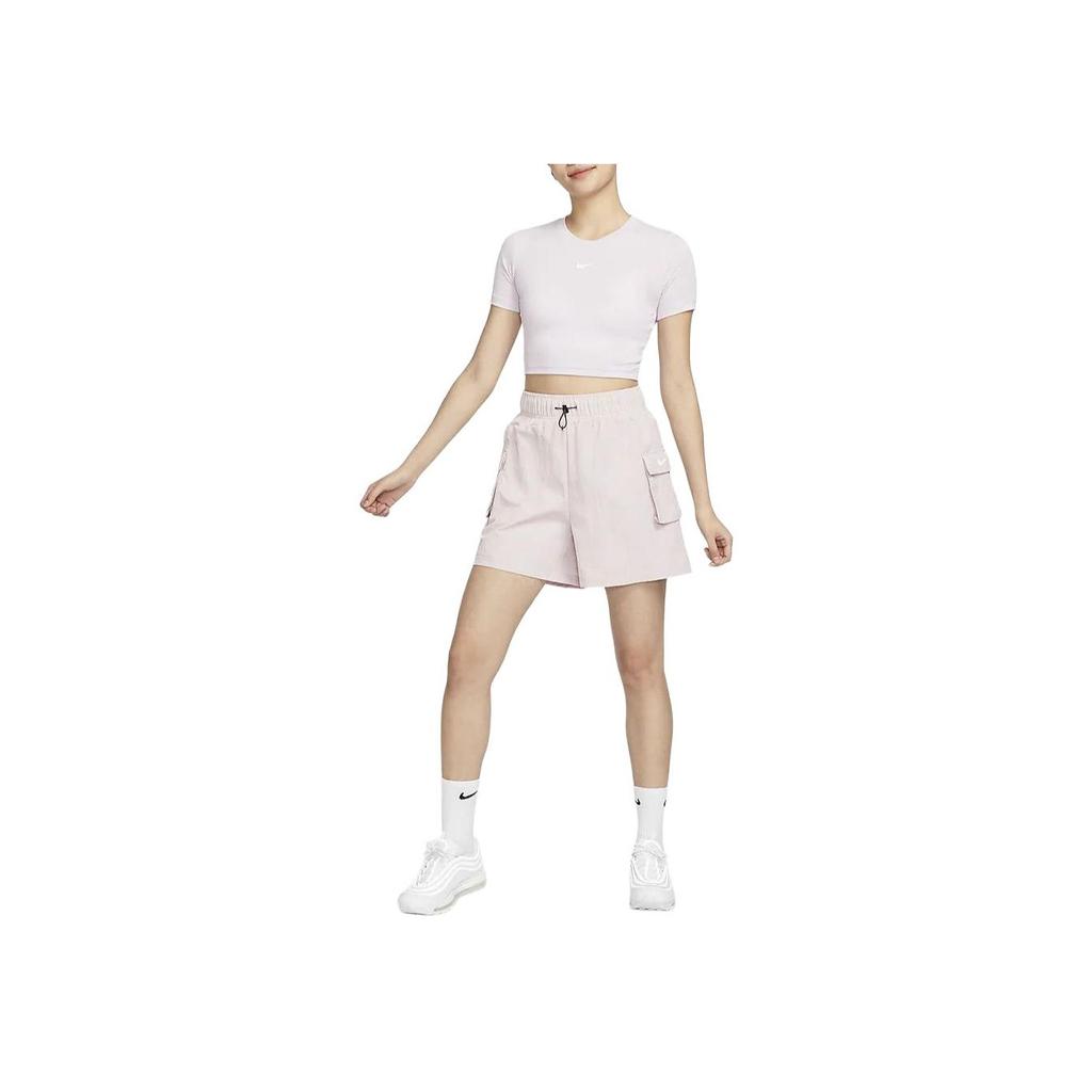 Nike Sportswear Essentials Solid Color Elastic High-Waist Casual Shorts Women Bottoms Grey-Purple DM6248-019