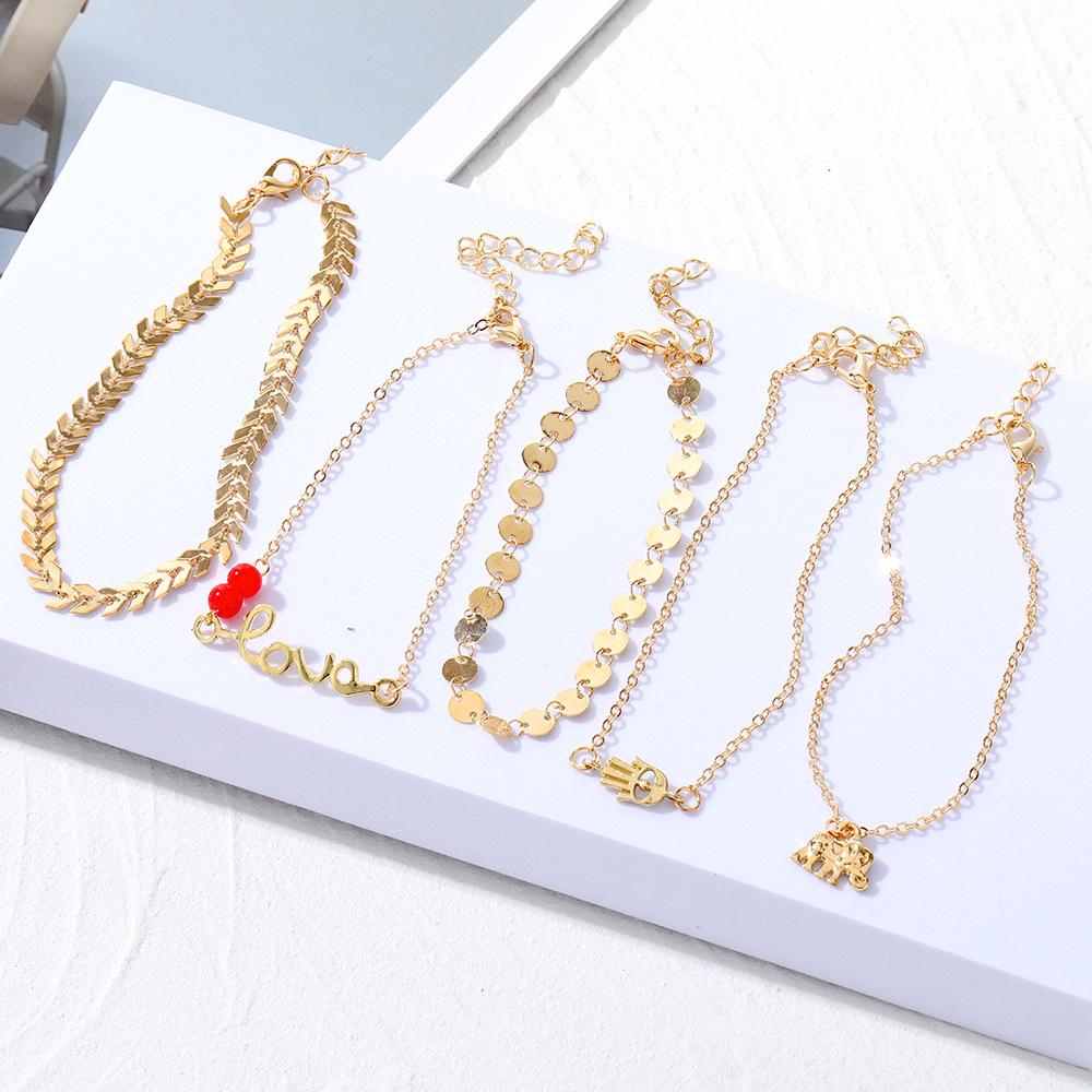 Ladies Bohemian Retro Beach Anklet 5 In 1