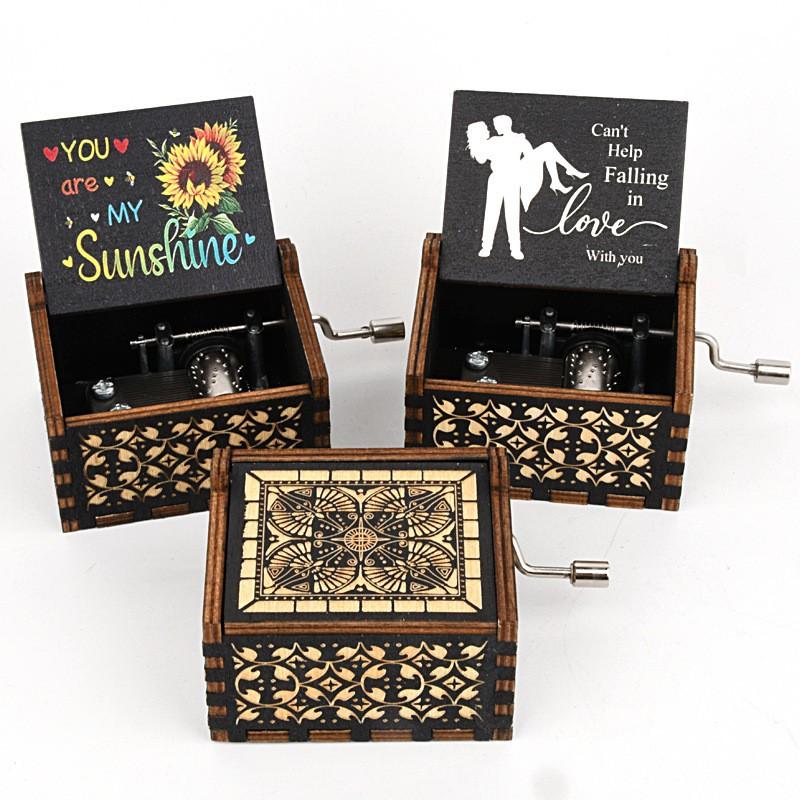 Hand Crank Wooden Music Box (Black,6.4*5.2*4.2cm)