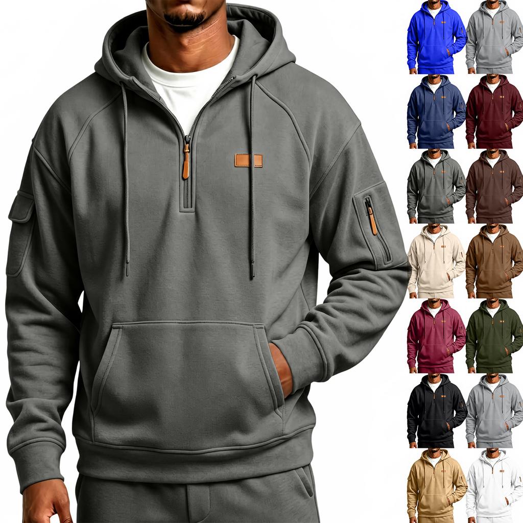 Men's Casual Hooded Zip Up Sweatshirt with Multi Pockets Long Sleeve