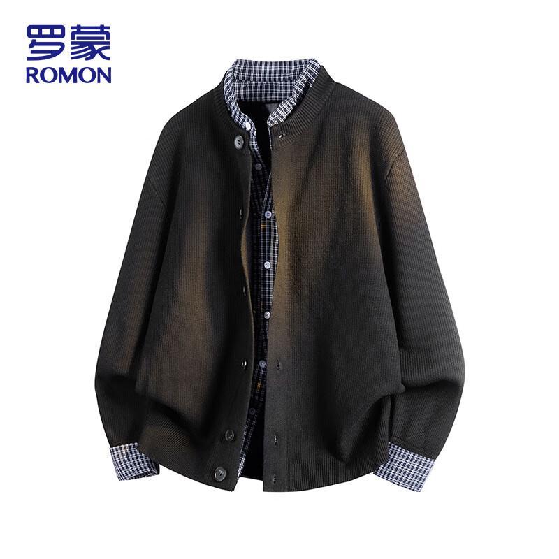 

Romon Men s Faux Two-Piece Knitted Cardigan Sweater XL