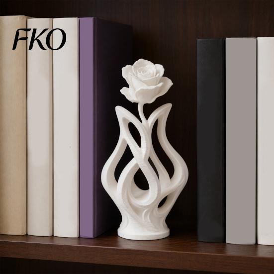 Platzsparende Schreibtischdekoration 3D-gedruckte Rosen-Skulptur, Hohlvase Blumenkunst-Figur mit matter Oberfläche, Künstlerische Blumenskulptur Minimalistisch