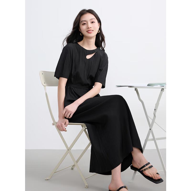 Sancai 2025 Summer Tie-Waist Acetate A-Line Maxi Dress