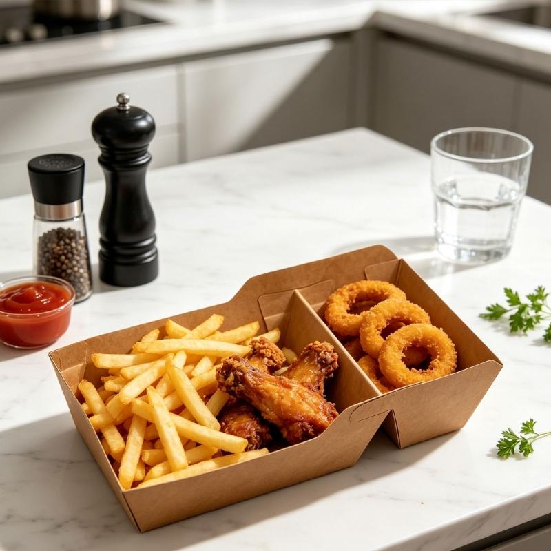Disposable Paper Boats 100 Count Paper Serving Basket Trays with Two Separate Compartments, Open Food Servers That Fit Together for Presenting Fries