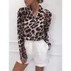 Suit Collar Leopard Print Long Sleeve Shirt Women Leopard-Print Long-Sleeved Shirt
