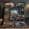 Vintage Truck Gallery 2D Flat Pattern Flannel Blanket, High Quality All Seasons, Home Decor, Warmth and Comfort, Perfect for Christmas Gifts.