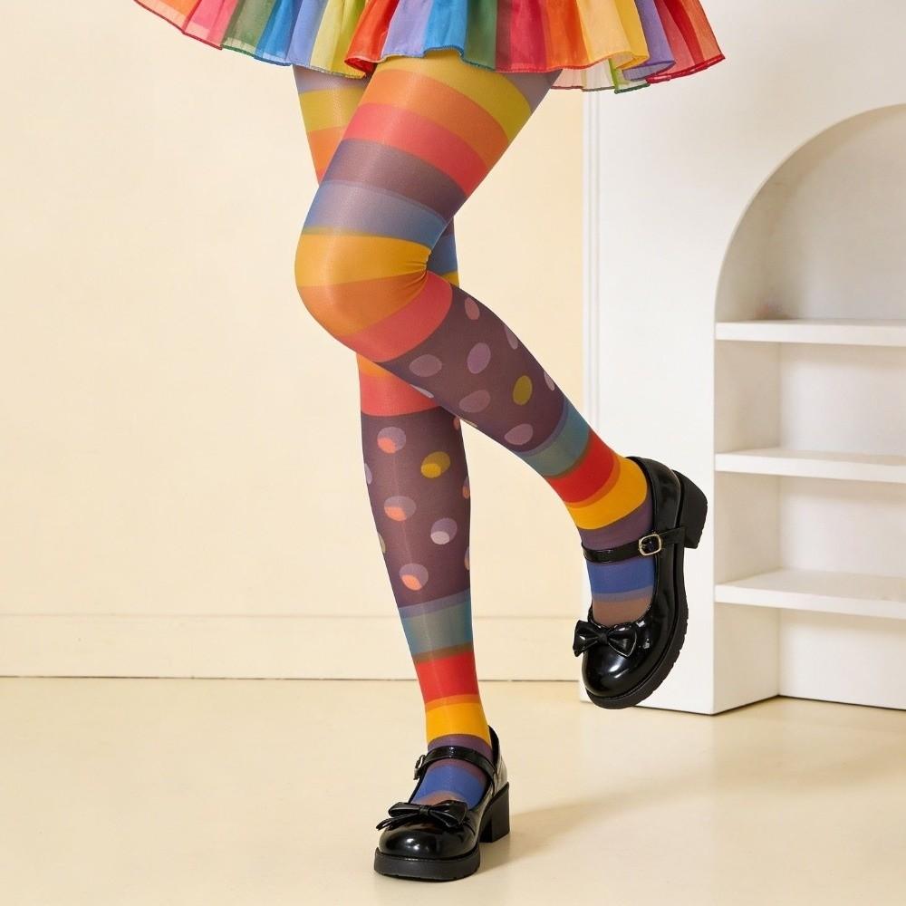 Seamless Colorful Stripes Stockings Elastic Gradient Color Tights Rainbow Pantyhose Girl